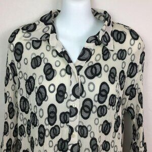 Milano Essentials Women's Crinkle Ivory Geometric Blouse Eyelets Work Size Large